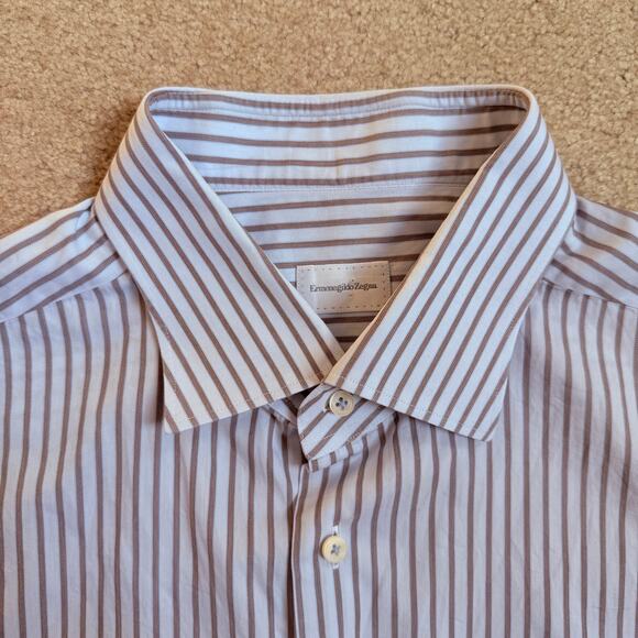Ermenegildo Zegna Striped 100% Cotton Regular Fit Button-Down Shirt Men’s 18/46 - Picture 2 of 9